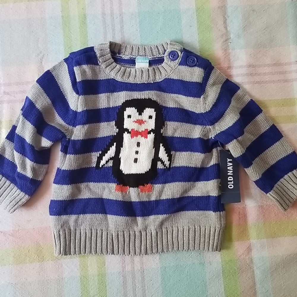 New old navy boy sweater stripes penguin 3-6 mos
